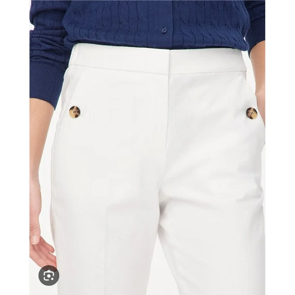 J. Crew White Linen Blend Cropped Pants Button Detail Size 6 NWT‎ $98